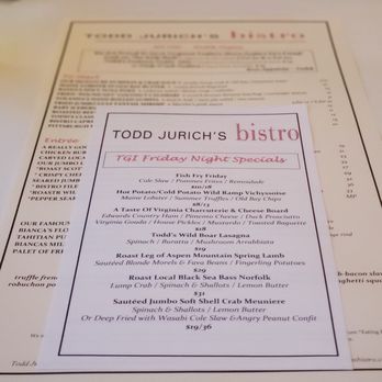 Todd Jurich's Bistro - Menu - New American Near Me - Norfolk, Virginia Todd Jurich's Bistro - Menu - New American Near Me - Norfolk, Virginia