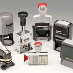 Stamps, handle mount rubber stamps, self inking stamps, pre inked stamps, date change stamps, embossers and more