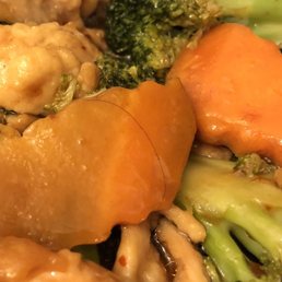 Chicken and broccoli, with hair on carrot Chicken and broccoli, with hair on carrot