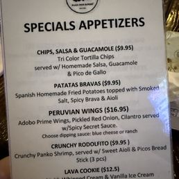 Specials menu - April 2026