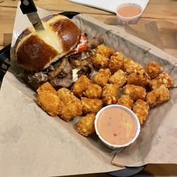 The Cabin Tavern - "Not a burger" with tater tots.