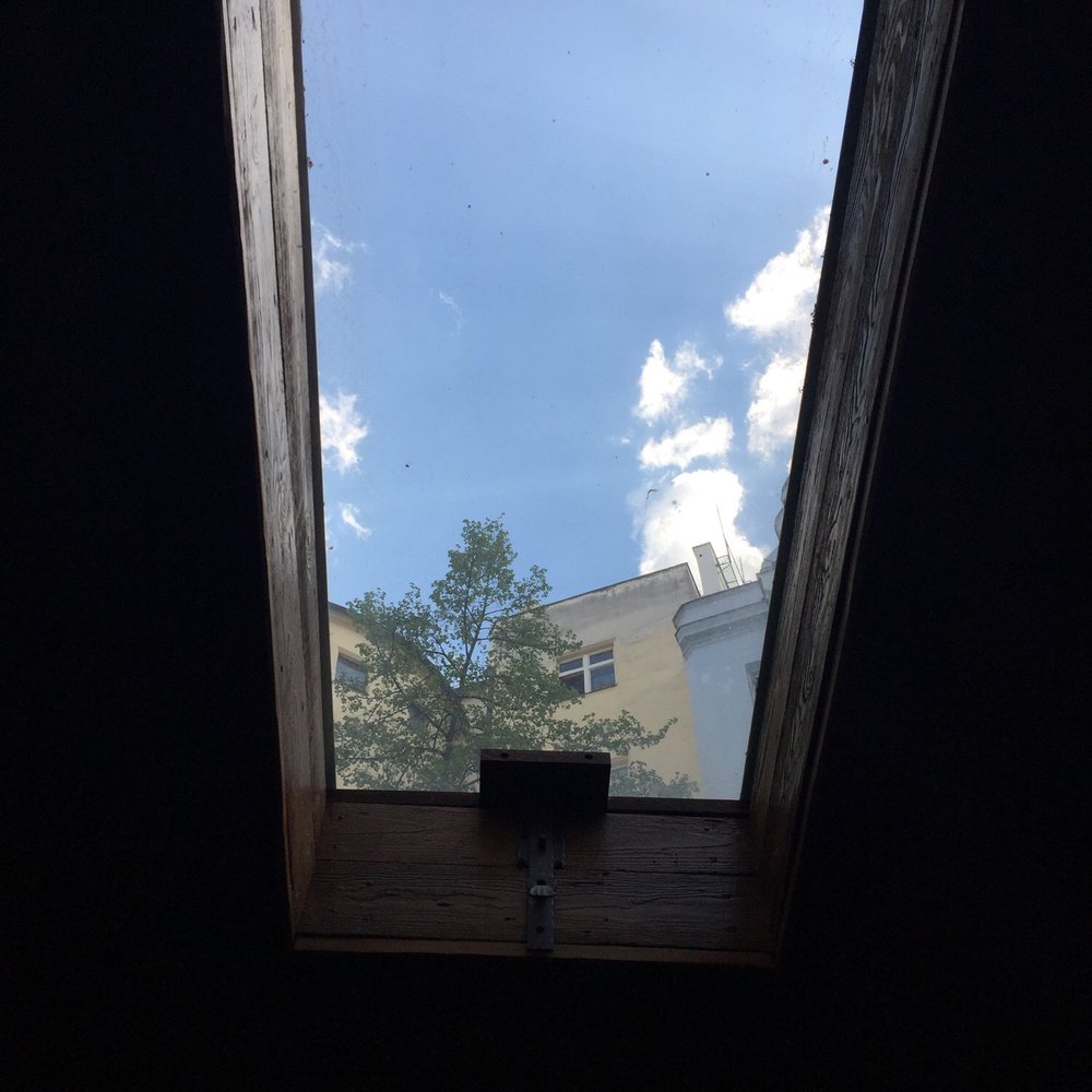 Mlejnice - View through the skylight above our table - Czech Near Me - Prague, Puerto Rico Mlejnice - View through the skylight above our table - Czech Near Me - Prague, Puerto Rico