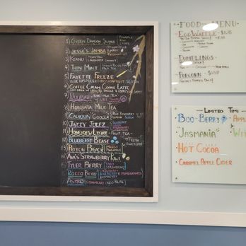 Teavour - Specialty drinks beautifully written on the chalk board and white boards. - Cafes Near Me - North Merrick, New York