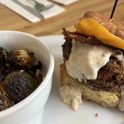 Welcome Diner - Big Jim (Sausage Gravy, Melted Cheddar, Applewood Smoked Bacon, $16 + $3 Upgrade to Brussel Sprouts)- 3/5 stars