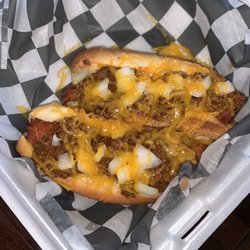 Mundy's Place - 2 Chili Dogs with onions and cheese. Excellent.