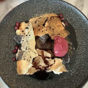Cítricos - CHOCOLATE POMEGRANATE 65% Dark Chocolate, Yogurt Chantilly, Black Sesame - New American Near Me - Lake Buena Vista, Florida Cítricos - CHOCOLATE POMEGRANATE 65% Dark Chocolate, Yogurt Chantilly, Black Sesame - New American Near Me - Lake Buena Vista, Florida