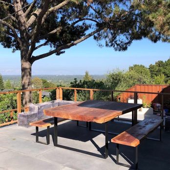 Pfunder Metalwerks - Large redwood slab table with steel flat bar legs. - Metal Fabricators Near Me - Sonoma, California