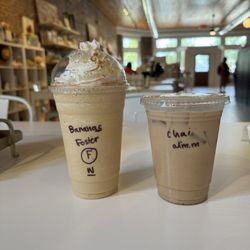 Thanks a Latte - Coffee & Gift Boutique - Frozen Bananas Foster Latte & Iced Chai with Almond Milk