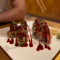 Inaka Sushi - Left: G.C Tuna Roll  Right: SR13. Inaka Mountain Roll
