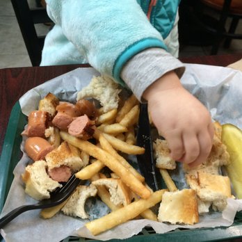 Dogtown - The Pup Plate. A zweigles red hot and fries. It does not come cut up like that, lol. It also comes with a pickle. - American Near Me - Rochester, New York Dogtown - The Pup Plate. A zweigles red hot and fries. It does not come cut up like that, lol. It also comes with a pickle. - American Near Me - Rochester, New York