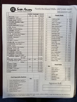Menu photo 6 Sushi Axiom North Richland Hills, TX