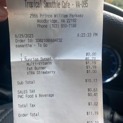Receipt for my purchase.