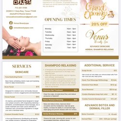 Venus Beauty spa - Menu for grand opening