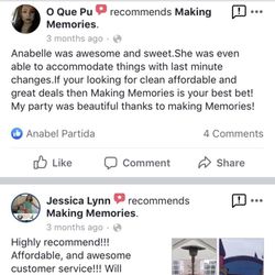 Making Memories event planning - Reviews taken from their Facebook page
