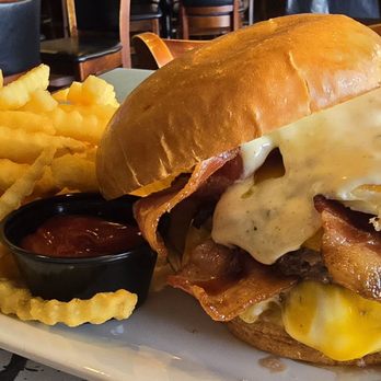 The Brass Tap - Twin Cities burger (no onion straws) with crinkle fries - American Near Me - Greenfield, Wisconsin