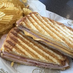 Kick Start Grill & Cafe - Grilled ham and American cheese on white bread.