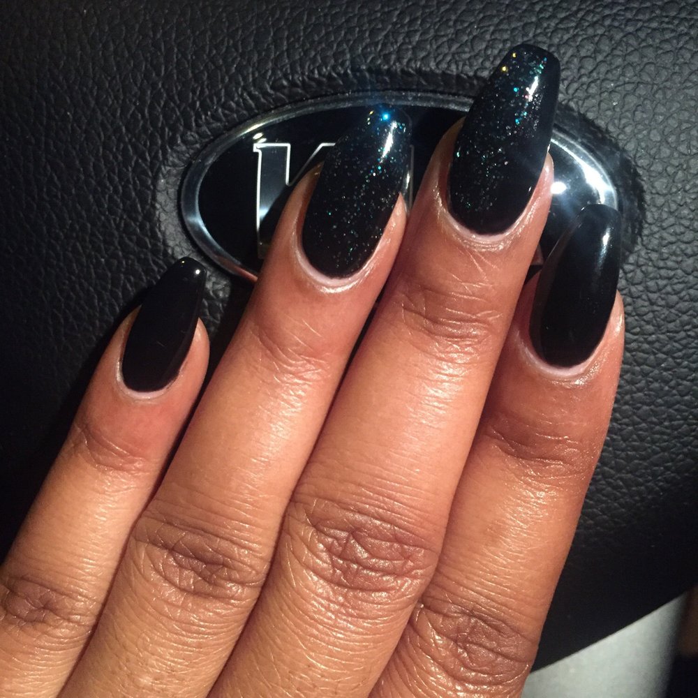 Polished Nail Bar - Coffin nails. I thought I picked out black but it was a really dark blue (#7) - Nail Salons Near Me - Lafayette, Indiana Polished Nail Bar - Coffin nails. I thought I picked out black but it was a really dark blue (#7) - Nail Salons Near Me - Lafayette, Indiana