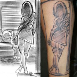 Empyreal Ink Tattoo & Gallery - Sketch I brought Mike along with finished product after modifications I asked for. In person in looks just like a pencil sketch.