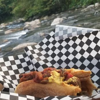 Chimney Rock Brewing - Italian sausage sandwich w a brew of their own, CRMB - Breweries Near Me - Chimney Rock, North Carolina