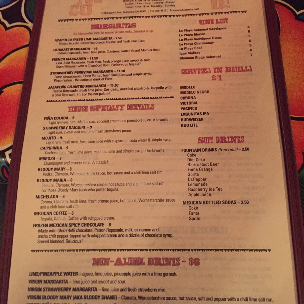Acapulco - Drink Menu - Mexican Near Me - Alameda, California