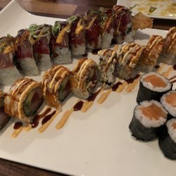 Bluefins - Surf n turf roll. Roll513. Salmon roll.