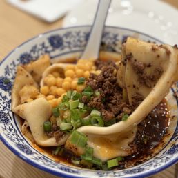 signature "blanket" noodles but with chongqing wanza sauce (minced meat with yellow peas)