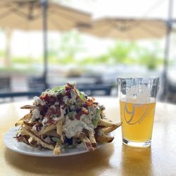 Cloud 9 Brewery - just half side of french fries with blue cheese & bacon. Balance out with fresh & light bloody orange wit for heat up day