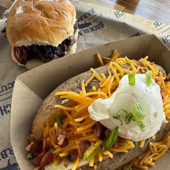 Back Beach Barbecue - Brisket sandwich and Loaded Potato - Barbeque Near Me - Panama City Beach, Florida Back Beach Barbecue - Brisket sandwich and Loaded Potato - Barbeque Near Me - Panama City Beach, Florida