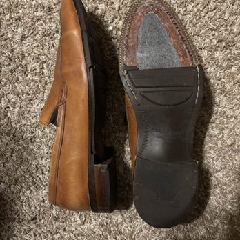 Shoe Repair - Before photo, bottom outsole and side profile of my brown leather shoes pre-repair and reconditioning. - Shoe Repair Near Me - San Francisco, California Shoe Repair - Before photo, bottom outsole and side profile of my brown leather shoes pre-repair and reconditioning. - Shoe Repair Near Me - San Francisco, California