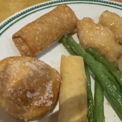 Royal Buffet - Eggroll, green beans, spring roll dumplings doughnut