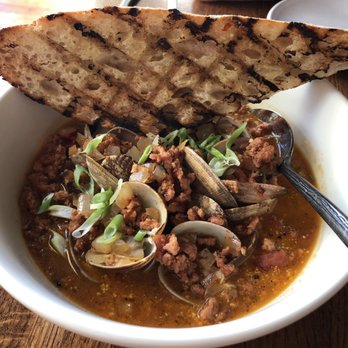 HATTAWAY'S - Clams and sausage dish with bread for dipping! - Southern Near Me - Walla Walla, Washington HATTAWAY'S - Clams and sausage dish with bread for dipping! - Southern Near Me - Walla Walla, Washington
