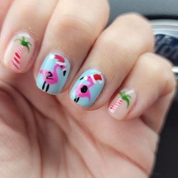 Nail Perfection & Spa - Christmas Flamingo nail art hand painted by Mike - Nail Salons Near Me - Mission, Kansas Nail Perfection & Spa - Christmas Flamingo nail art hand painted by Mike - Nail Salons Near Me - Mission, Kansas