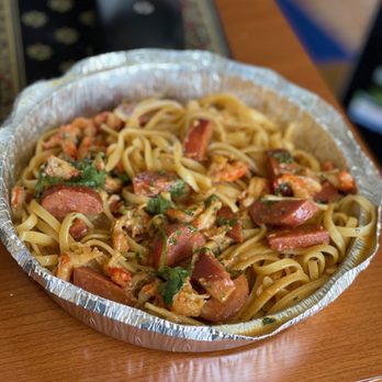 Nguyen's Kitchen - CRAWFISH PASTA, chunky crawfish meat, spicy sausage, house tomato cream marinara sauce - Vietnamese Near Me - Costa Mesa, California