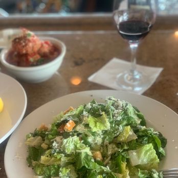 Lombardi's On the Bay - Malbec, Classic Caesar Salad, side of meatballs - Italian Near Me - Patchogue, New York