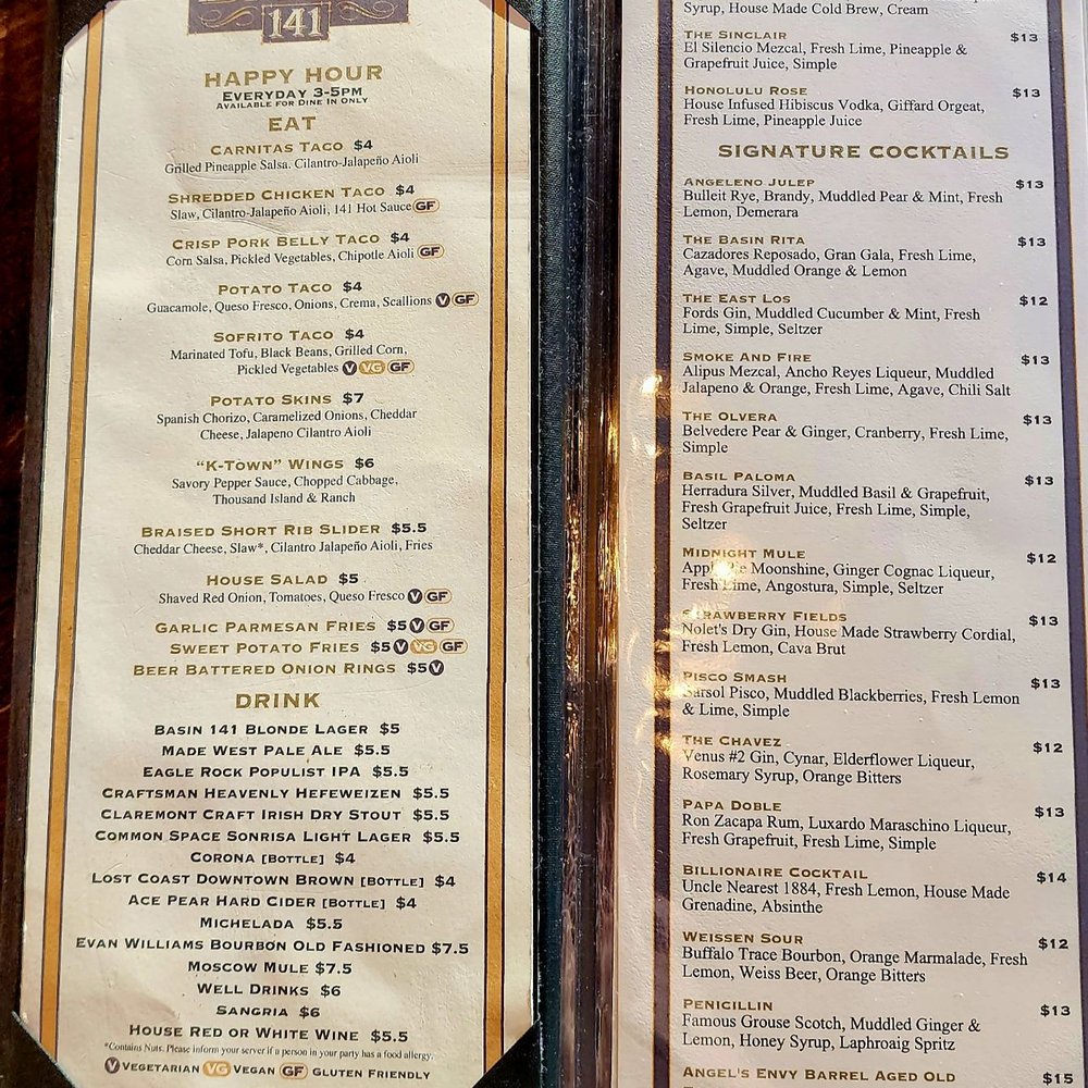 Basin 141 - Menu - Gastropubs Near Me - Monrovia, California Basin 141 - Menu - Gastropubs Near Me - Monrovia, California