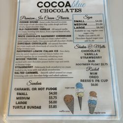 Cocoa Blue Chocolates - Summer ice cream menu