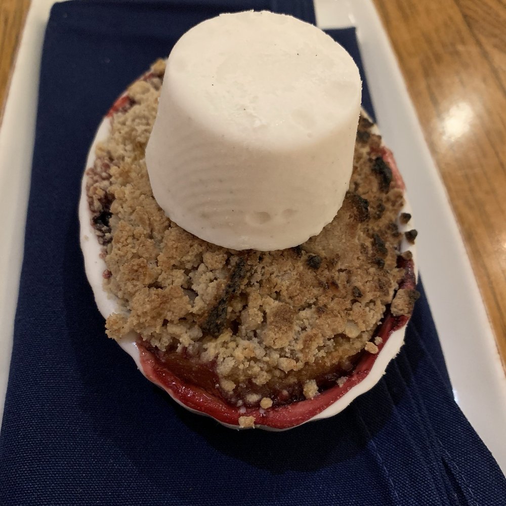 Wind & Waves Grill - Berry cobbler with frozen non-dairy coconut puck. - Cocktail Bars Near Me - Vero Beach, Florida Wind & Waves Grill - Berry cobbler with frozen non-dairy coconut puck. - Cocktail Bars Near Me - Vero Beach, Florida