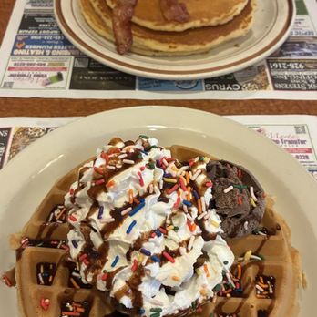 Empire Diner - Pancakes with bacon and waffle deluxe - Diners Near Me - Monroe, New York