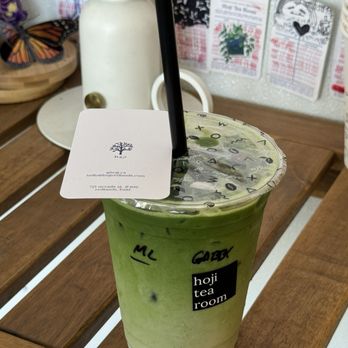 Hoji - Stamp card and iced matcha latte - Bubble Tea Near Me - Redlands, California