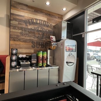 Firehouse Subs - Drink station. Soda fountain, tea, napkins, lids and straws - Fast Food Near Me - Santa Maria, California