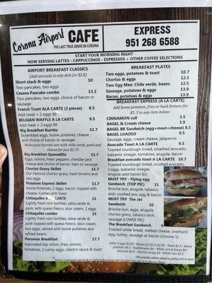 Menu photo 6 Corona Airport Cafe Express Norco, CA