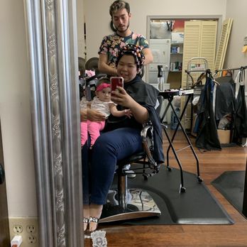 Bracha - My hairstylist Richard and holding on my baby girl 5 months old while I get my hair permed! - Hair Salons Near Me - Chesapeake, Virginia Bracha - My hairstylist Richard and holding on my baby girl 5 months old while I get my hair permed! - Hair Salons Near Me - Chesapeake, Virginia