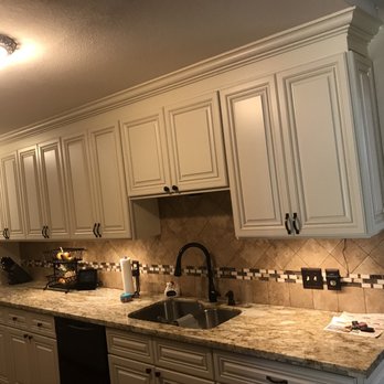 Peter's Cabinets and Countertops - Antique white cabinets with granite countertop - Countertop Installation Near Me Peter's Cabinets and Countertops - Antique white cabinets with granite countertop - Countertop Installation Near Me