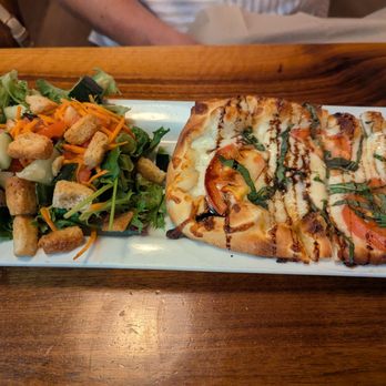 Rusty Moose - Margherita flatbread with side salad - American Near Me - Spokane, Washington Rusty Moose - Margherita flatbread with side salad - American Near Me - Spokane, Washington