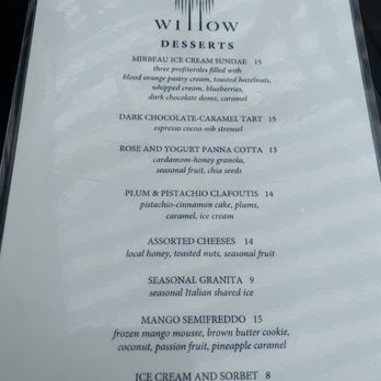 Willow at Mirbeau - Dessert menu - American Near Me - Rhinebeck, New York Willow at Mirbeau - Dessert menu - American Near Me - Rhinebeck, New York