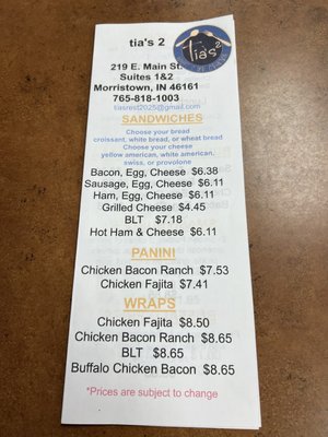 Menu photo 1 Tia’s 2 Restaurant Morristown, IN Menu photo 1 Tia’s 2 Restaurant Morristown, IN