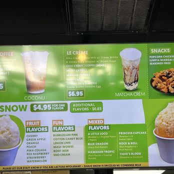 Tealite Drinks and Snow  - Menu October 28, 2024 - Shaved Snow Near Me - Modesto, California