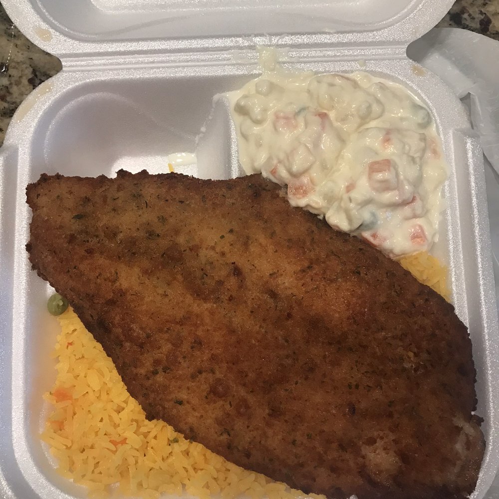 Mi Sueño Cuban Express - Fish filette with yellow rice and potato salad - Caribbean Near Me - Louisville, Kentucky Mi Sueño Cuban Express - Fish filette with yellow rice and potato salad - Caribbean Near Me - Louisville, Kentucky