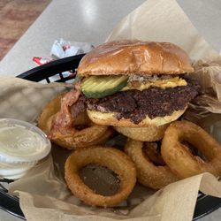 Turtleman’s Burger Grill - Turtleman Burger and Onion Rings