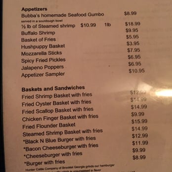 Bubba Gumbo's - Menu front page - Seafood Near Me - Tybee Island, Georgia
